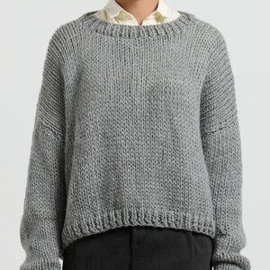 Oversized Women's Wide Neck Cropped Knit Sweater Grey